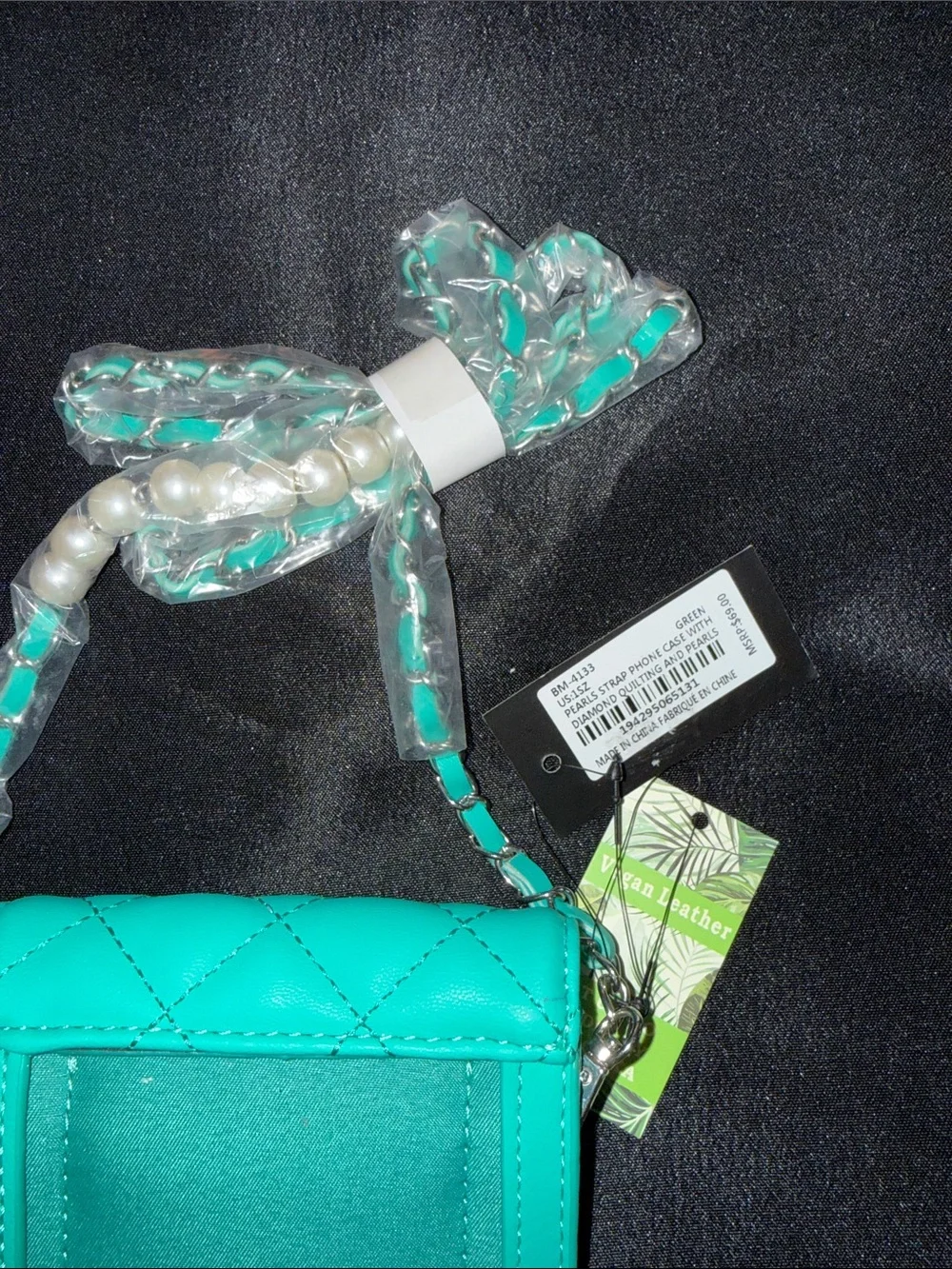 Badgley Mischka Teal Quilted Pearl-Stud Crossbody Phone Pouch